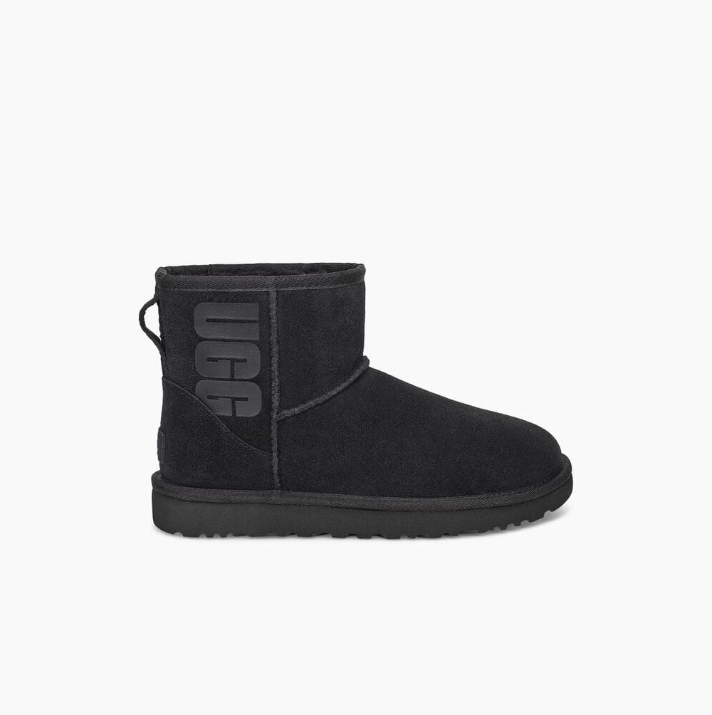 UGG Classic Mini Rubber Logo Black Boots for Women (OTUE54810)